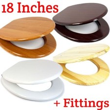 NEW 18" MDF UNIVERSAL BATHROOM WC TOILET SEAT EASY FIT WITH FITTINGS WOODEN W/C