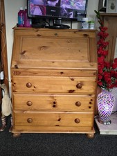 used pine wood bureau writing desk, with dropdown desk and draws