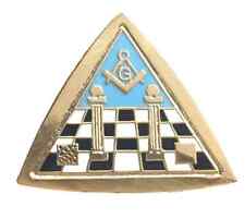 Masonic Temple & Symbols In Triangle Freemason Enamel Lapel Pin Badge