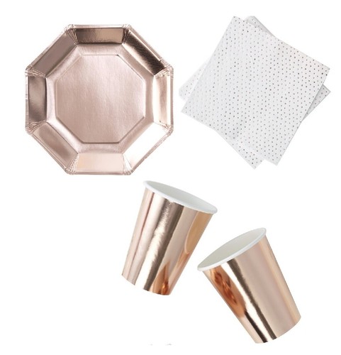 Rose gold party plates cups - gold,