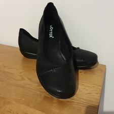 Hotter Robyn II Black Leather Flat Shoes Size UK 7.5 EXF Dual Fit