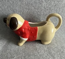 Ceramic Red Beige Pug Dog Jug Gravy Boat