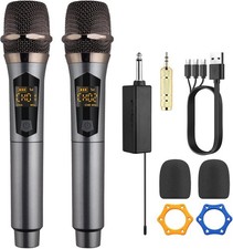 LiNKFOR UHF Rechargeable Wireless Microphones Dual Cordless  and Receiver