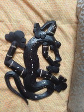 Gecko Lizard Hand Carved Wooden Plaque Decoration Tribal Motif Ethnic Art