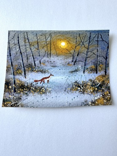 Aceo original red fox - red, ,