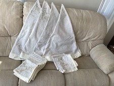 4 Round Ivory & Cream Jacquard Damask Tablecloths + 24 Napkins Wedding Catering