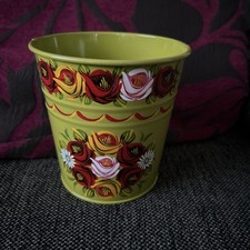 Hand Painted Green Metal Pot