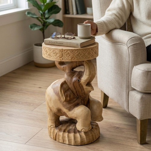 Wooden side table elephant - table,
