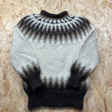 Vintage Hand Knit Wool Chunky Fair Isle Brown Jumper Grandad Nordic Style M