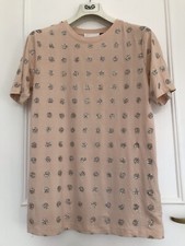 Topshop Meadham Kirchhoff nude long t-shirt with glitter circles size 8