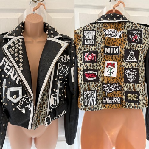Ladies black leather patched - leather,
