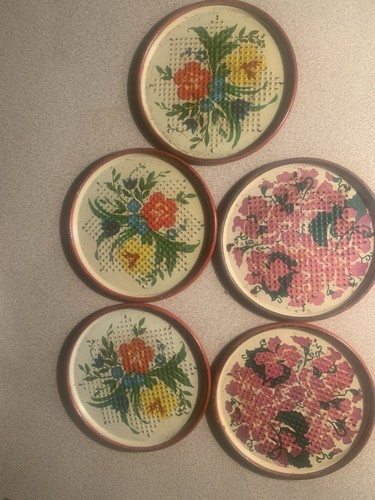 5pc round ceramic floral - ceramic,