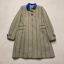 Welligogs Tweed Trench Coat Women's UK 10 Green Windowpane Wool Made in UK