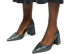 £150 JIGSAW ISABEL SILVER GLITTER Heels COURT Shoes  38 / 5 UK