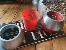 pair of Antique vintage old Retro RED Fibreglass chrome light lamp shades 