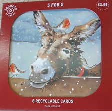 Pack of 8 Christmas Cards with a Donkey and Robin