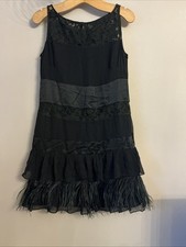 Coast Beautiful Black Feather Trim Silk Evening Dress - Size 10