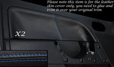 Blue stitch front door card - door,