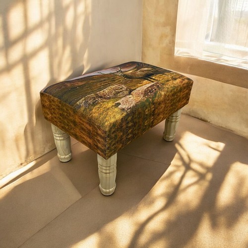 Stag printed linen footstool - printed,