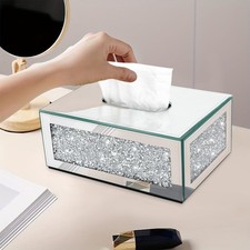 Silver Mirror Glass Tissue Box