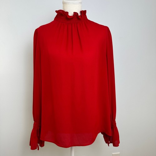 Red blouse smocked - smocked, neck