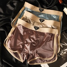 3x Mens Ice Silk Boxers Luxury Breathable High Elasticity Double-Layer Underwear