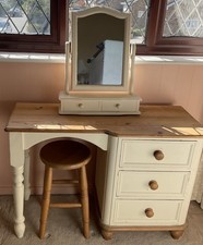 Solid Painted Pine Dressing Table desk  3 Drawers with stool and Mirror
