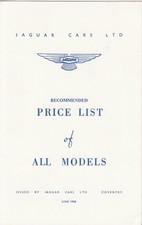 JAGUAR ALL MODELS PRICE LIST JUNE 1968 - E-TYPE 240 340 S 420 420G (BROCHURE)