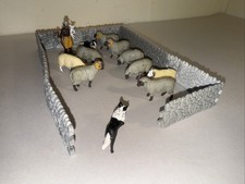 Britains Farm Shepherd 2 Dogs 9 Sheep & Lambs Bundle & 9 Stone Wall  Pieces VGC