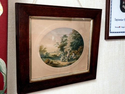 Blond oak framed - oak, antique