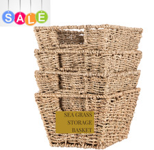 Set of 4 Seagrass Storage Baskets, Sturdy, Rustic, Boho Style, Fits Shelves