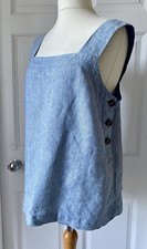 White Blue Chambray Linen Sleeveless Top Size 16 New