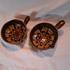 2 Jean Hampton Slipware Pottery Handled Dishes Bowls