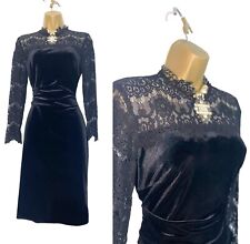 PRÉCIS Size 8 Black Velour Lace Sleeves Bodycon Gathered Waist Cocktail Dress
