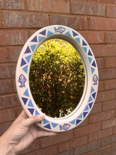 Oval white blue ceramic framed - oval,