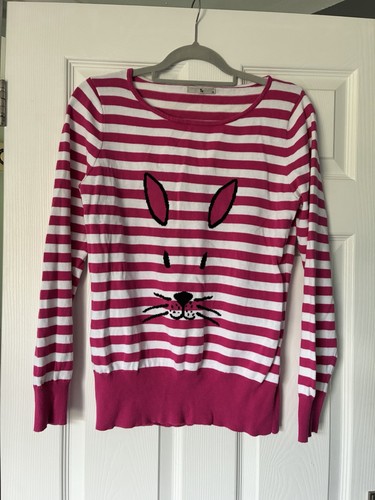 Pink white striped bunny - tu,