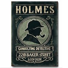 Sherlock Holmes Detective Artwork Printed on Sheet Metal Sign Retro Style