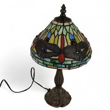 Dragonfly Tiffany Lamp By Lloytron Brass Coloured Base Corded With Finial Topper