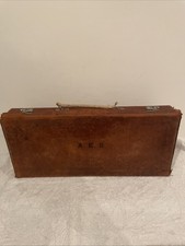 VINTAGE brown leather Masonic regalia case slim briefcase Velvet Inside
