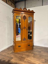 Edwardian Satinwood Wardrobe with Mirrored Doors
