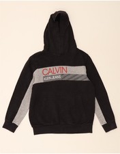 CALVIN KLEIN JEANS Boys Hoodie Jumper 14-15 Years Large Black Colourblock DB40