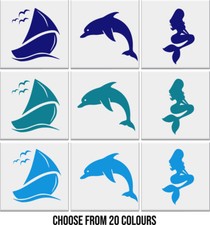 Bathroom Tile Stickers DOLPHIN SAIL BOAT MERMAID Nautical Vinyl Wall Decals