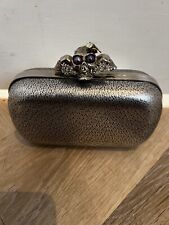 Alexander McQueen silver leather skull clutch 