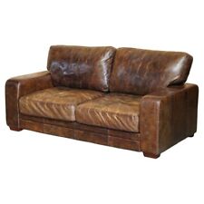 STUNNING HERITAGE BIKER BROWN LEATHER HALO SOHO SOFA WHICH IS PART OF A SUITE