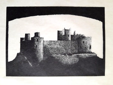 HARLECH CASTLE GEORGE WOOD Original 1927 Woodcut Print