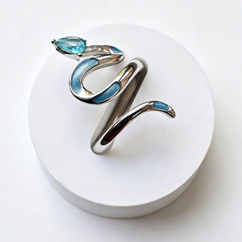 Silver wrap snake coil ring - snake,