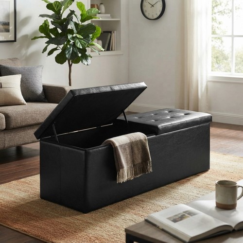 Spacious faux leather ottoman - faux,