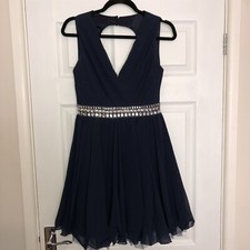 Lipsy London VIP Navy & Silver Ball Gown / Evening Dress With Sequin/ Gem Detail