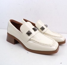 M&S Shoes Cream Wide Fit Leather Upper Stud Detail Slip On Square Toe NWOT F2
