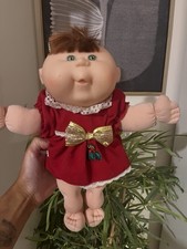 Vintage Cabbage Patch kids girl  baby doll green eyes Mattel Christmas dress